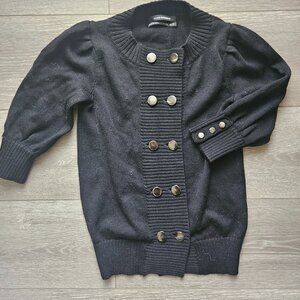 Club Monaco black sweater gold buttons 100% merino wool women's XS